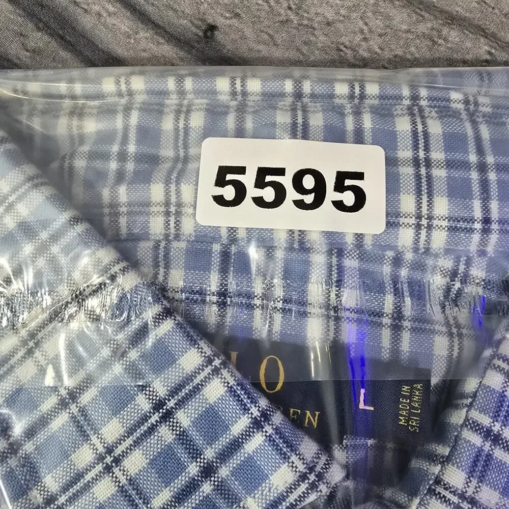 Polo Ralph Lauren Button Up Shirt Mens Large Blue Plaid Flesh Pony Preppy Long S